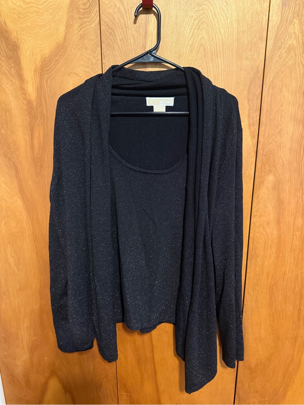 Michael Kors Black Metallic Open-Front Cardigan